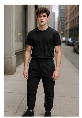 Benjamin Black Mens Black Cargo Jogger Pants Drawstring Waist Sz S Athleisure
